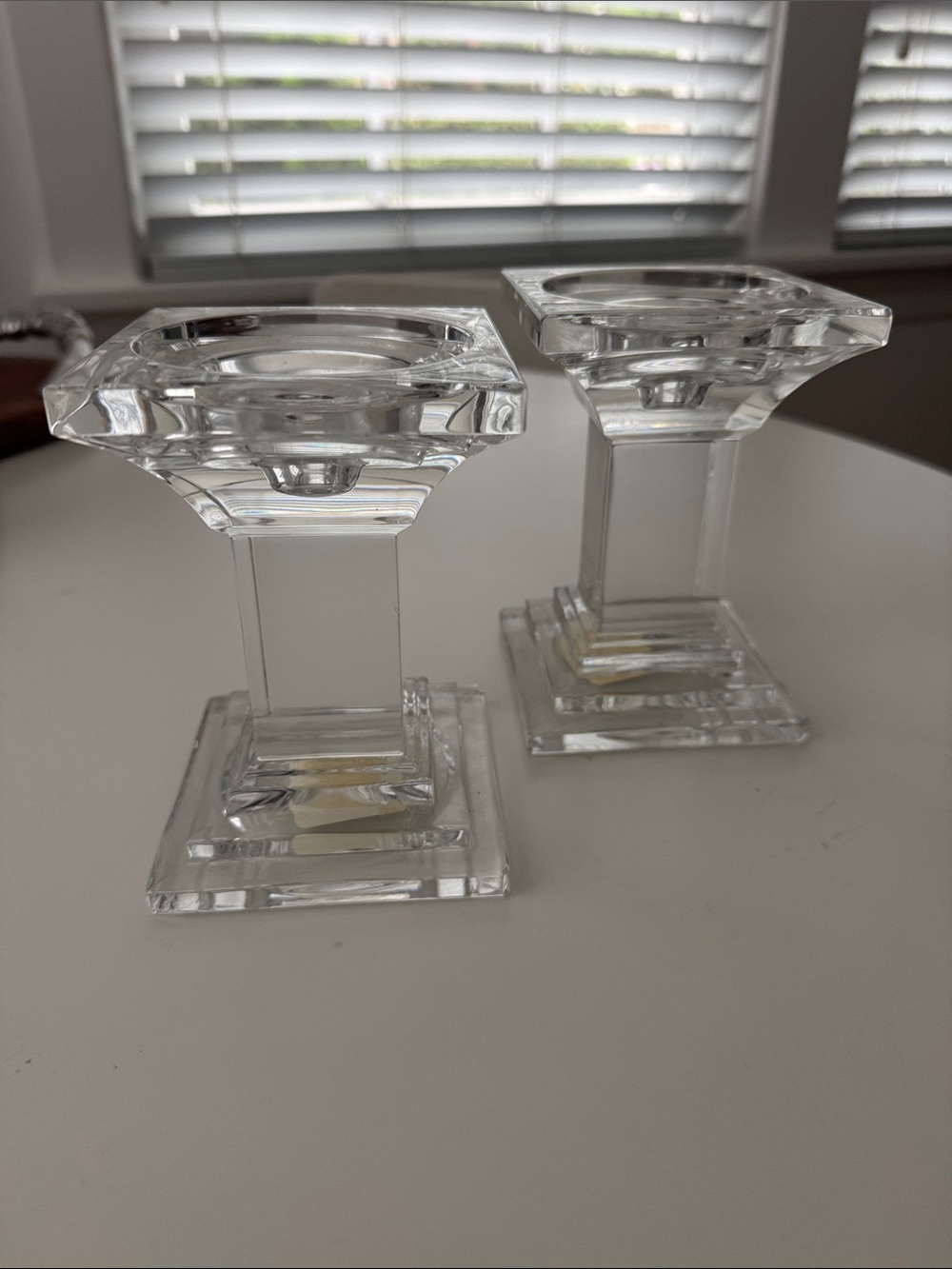 Williams Sonoma Clear Glass Square Pillar Candle Holders - Set of 2